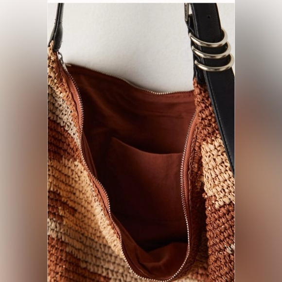 NWT Free People Santorini Straw Tote Bag Neutral Mix - Picture 4 of 7